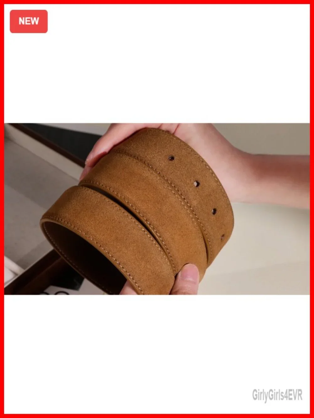 Wide Suede Leather Belt Square Gold Buckle 1.3